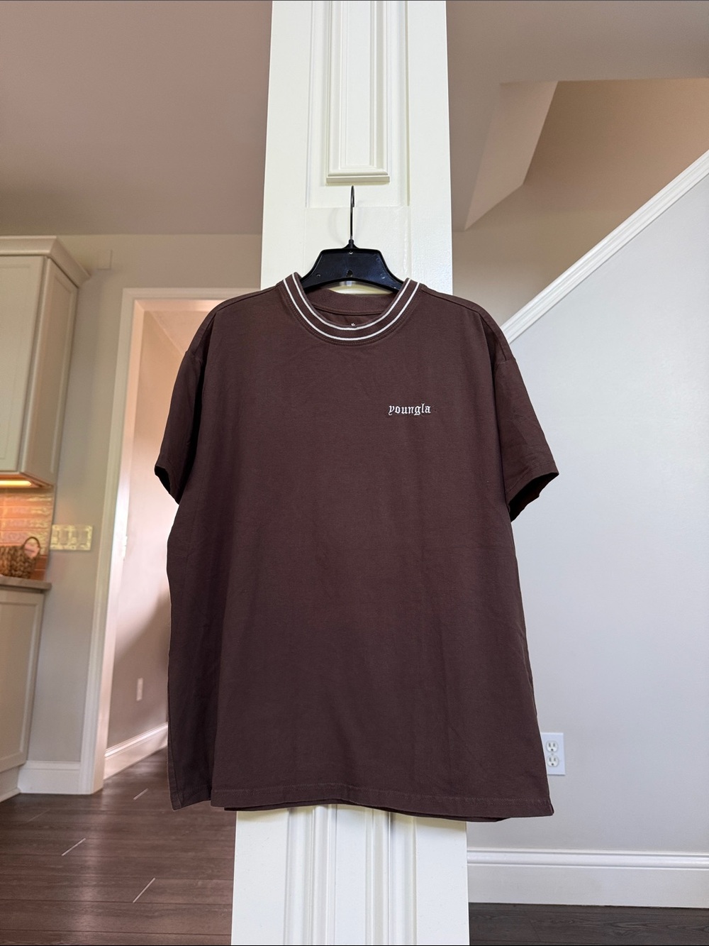 YoungLA Men's Chocolate Brown With White Short-Sleeve Crewneck T-Shirt Medium - Picture 2 of 6
